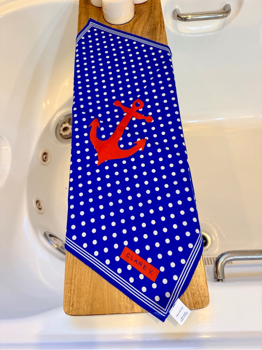 Blue Polka Dot Scarf with Orange Anchor